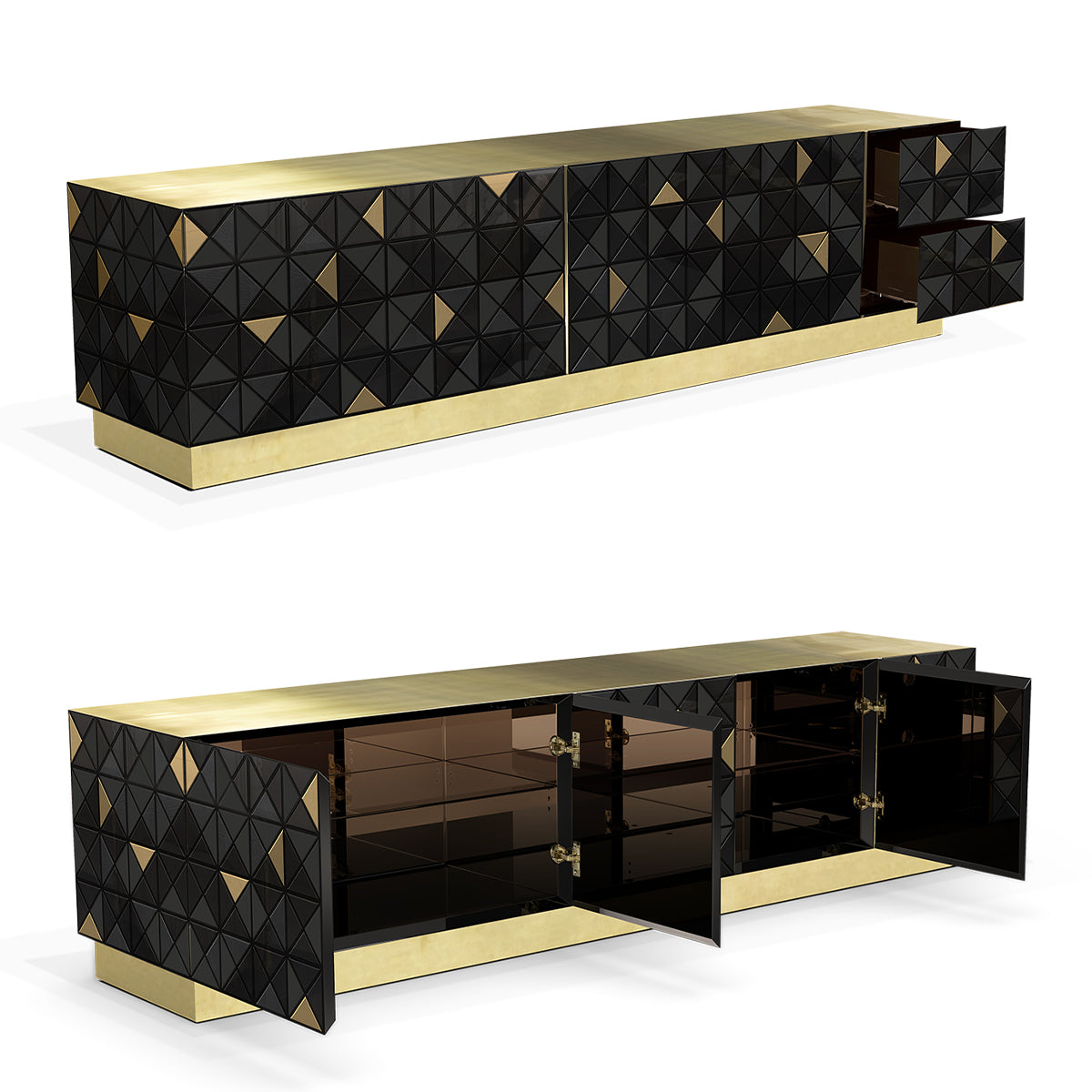 Luxury Walnut Media Console with Pixel-Inspired Design & Hidden Storage
