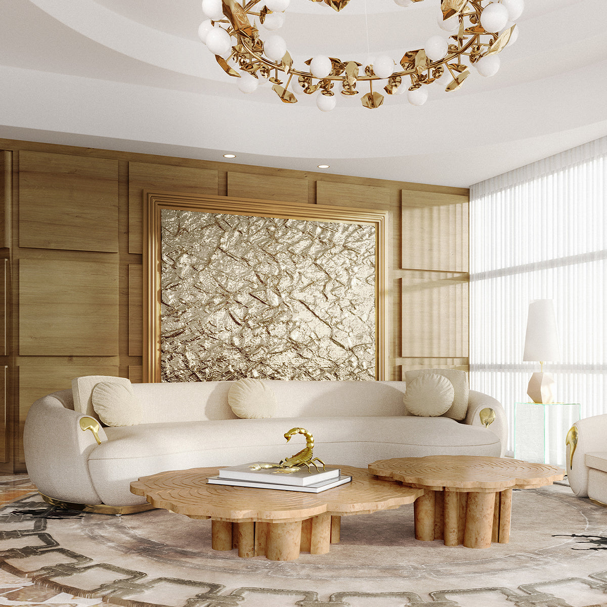 Luxury Patina Brass Coffee Table Set with Round Tiered Tops & Statement Design
