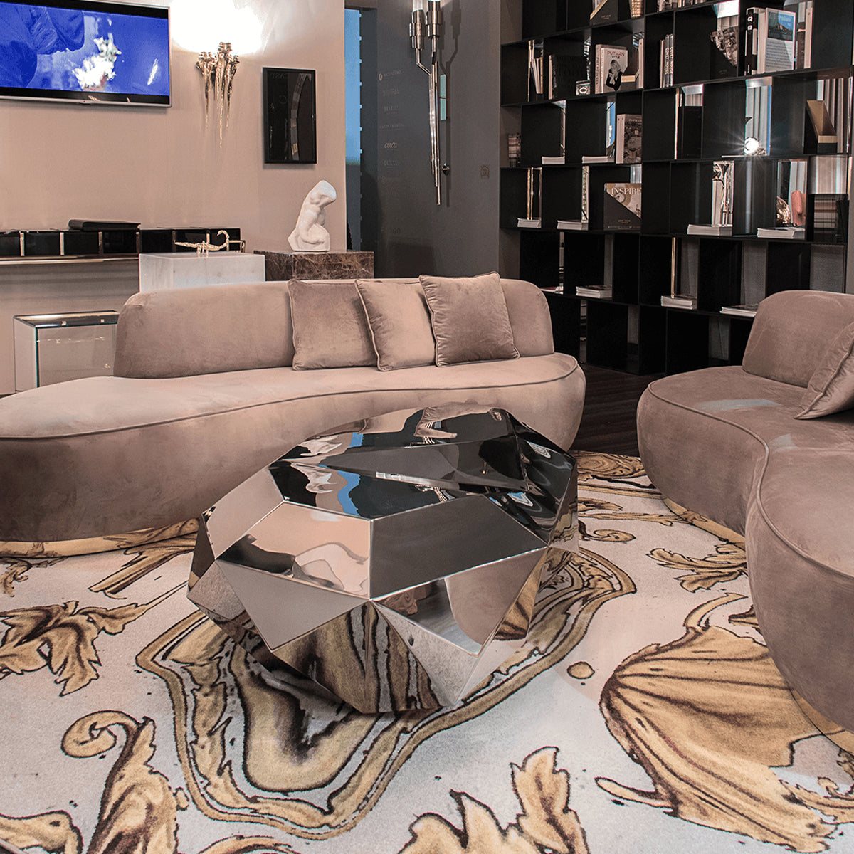 Luxury Geometric Coffee Table with Diamond-Inspired Design & High Gloss Finish