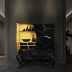 Luxury Curio Display Cabinet with Hand-Painted Tile Artwork & Glass Storage