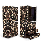 Luxury Walnut Curio Cabinet with Pixel-Inspired Design & Hidden Storage