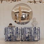 Luxury Hand-Painted Tile Sideboard Cabinet with Vintage Artwork & Hidden Storage