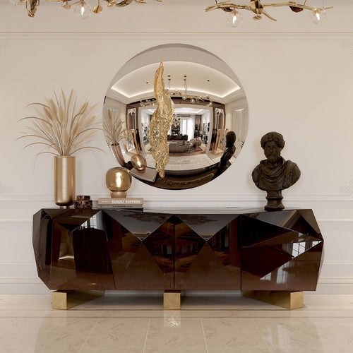 Luxury Diamond Sideboard Cabinet with Faceted Design & Hidden Storage