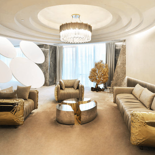 Luxury Oval Coffee Table with Sculptural Brass Accents & High Gloss Finish Center Tea Table