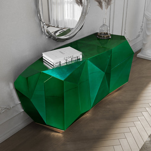 Luxury Emerald Green Sideboard Cabinet with Diamond-Inspired Faceted Design
