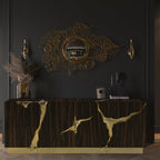 Luxury Black Gold Sideboard Cabinet with Sculptural Cracked Design