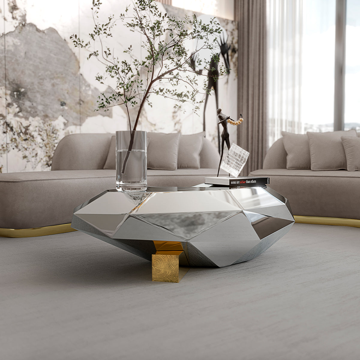 Luxury Geometric Coffee Table with Diamond-Inspired Design & High Gloss Finish