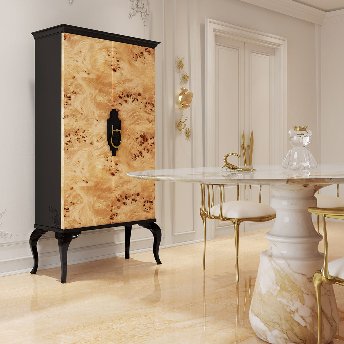 Luxury Sculptural Display Cabinet with Glass Shelves & Designer Storage