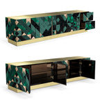 Luxury Walnut Media Console with Pixel-Inspired Design & Hidden Storage