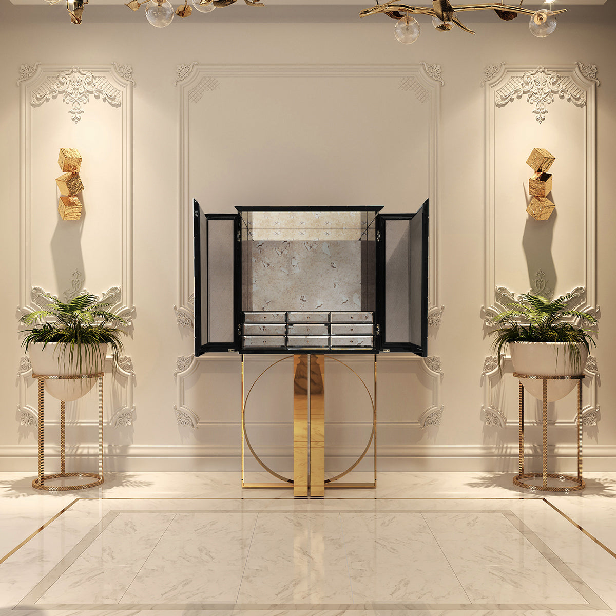 Luxury Geometric Bar Cabinet with Pixel-Inspired Design & Hidden Storage