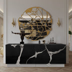 Luxury Black Gold Sideboard Cabinet with Sculptural Cracked Design