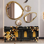 Luxury Mirrored Sideboard Buffet Cabinet with Gold Accents & Modern Storage
