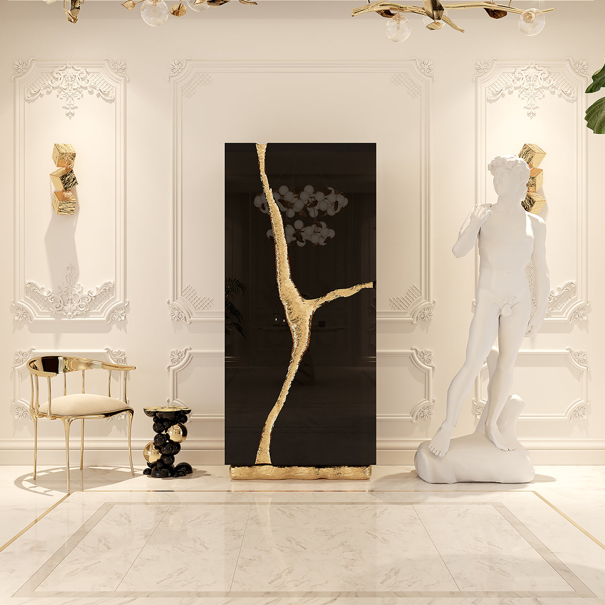 Luxury Walnut Display Cabinet with Sculptural Brass Accents & Hidden Storage