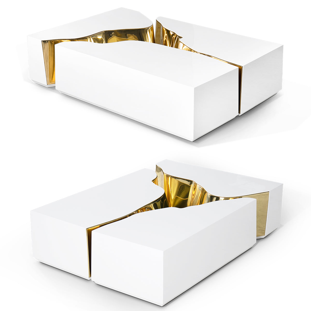 Luxury Coffee Table with Cracked Brass Sculptural Base & Smoked Glass Top