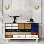 Luxury Patchwork Wood Sideboard Buffet Cabinet with Hidden Storage