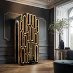 Luxury Bar Cabinet with Brass Tube Design, Glass Shelves & Hidden Storage