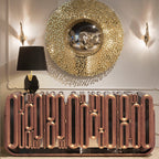 Luxury Gold Sideboard Buffet Cabinet with Sculptural Metal Design & Hidden Storage