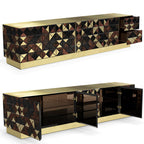 Luxury Walnut Media Console with Pixel-Inspired Design & Hidden Storage