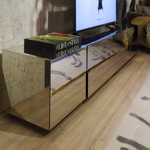 Luxury Black Gold TV Stand Cabinet with Sculptural Design & Media Storage