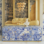 Luxury Hand-Carved Wood Sideboard Buffet Cabinet with Gold Leaf Accents & Storage