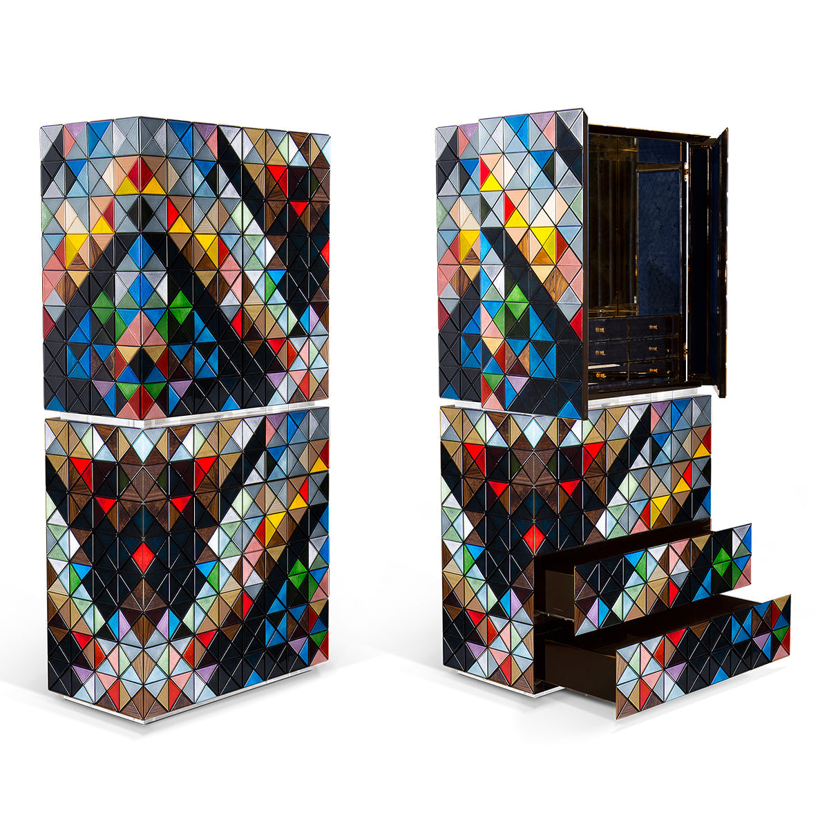 Luxury Walnut Curio Cabinet with Pixel-Inspired Design & Hidden Storage