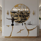 Luxury Black Gold Sideboard Cabinet with Sculptural Cracked Design