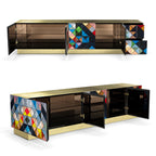 Luxury Walnut Media Console with Pixel-Inspired Design & Hidden Storage