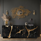 Luxury Black Gold Sideboard Cabinet with Sculptural Cracked Design
