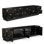 Luxury Walnut Media Console with Pixel-Inspired Design & Hidden Storage