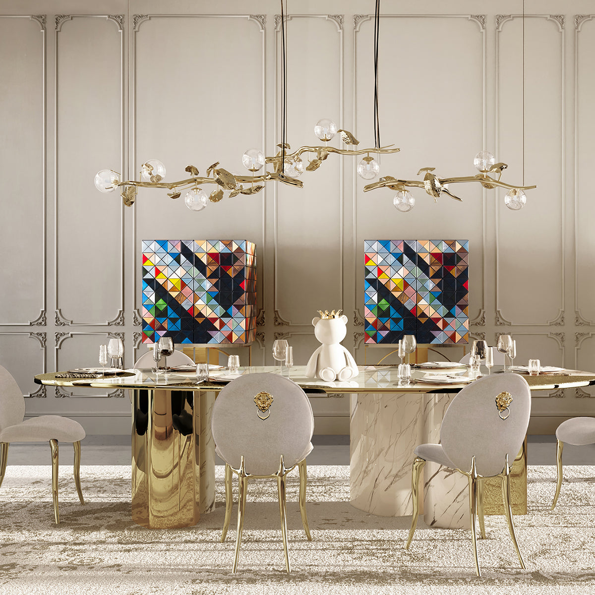 Luxury Geometric Bar Cabinet with Pixel-Inspired Design & Hidden Storage