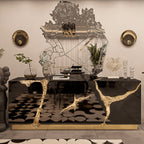 Luxury Black Gold Sideboard Cabinet with Sculptural Cracked Design