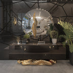 Luxury Gold Buffet Cabinet with Sculptural Metal Base & Hidden Storage