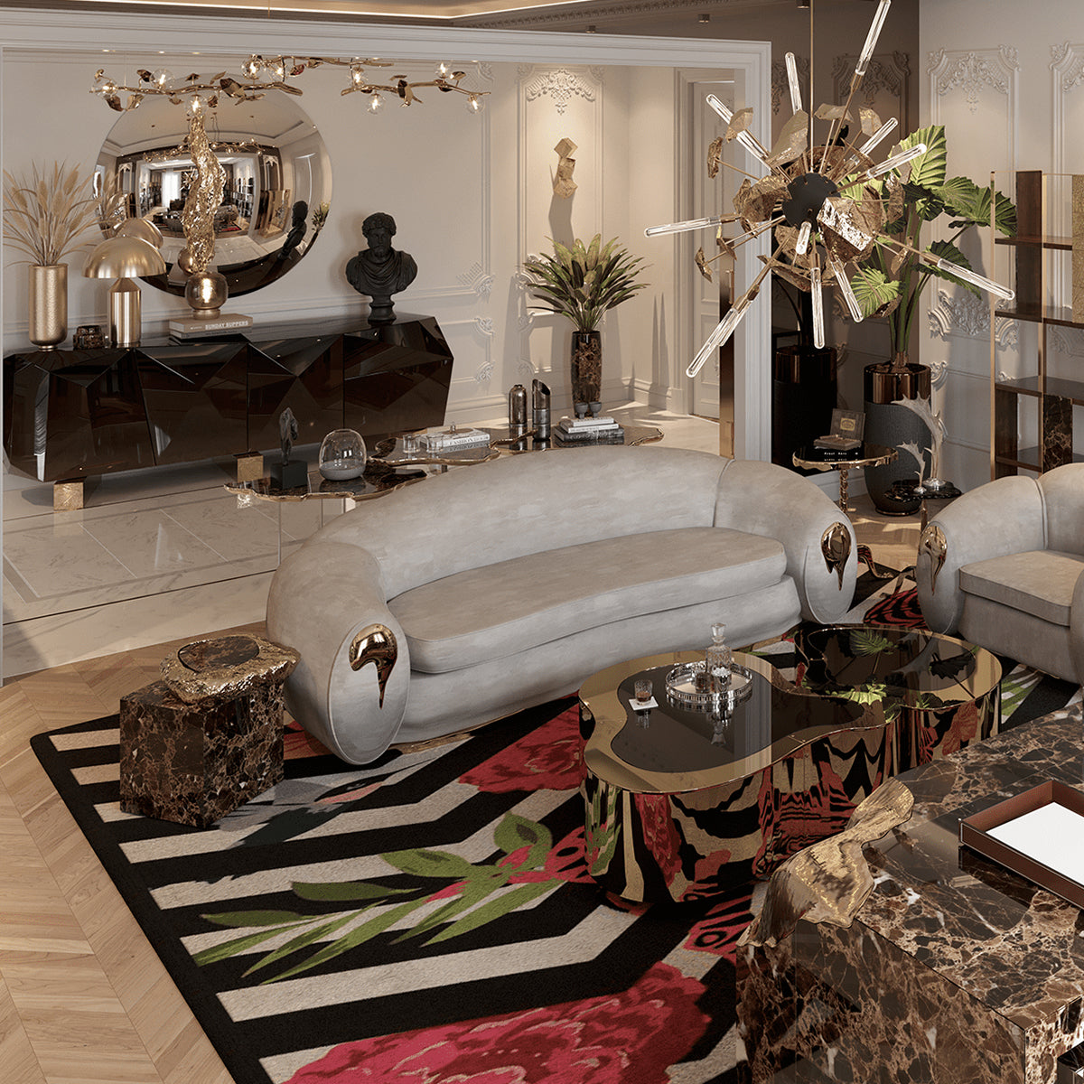 Luxury Diamond Sideboard Cabinet with Faceted Design & Hidden Storage