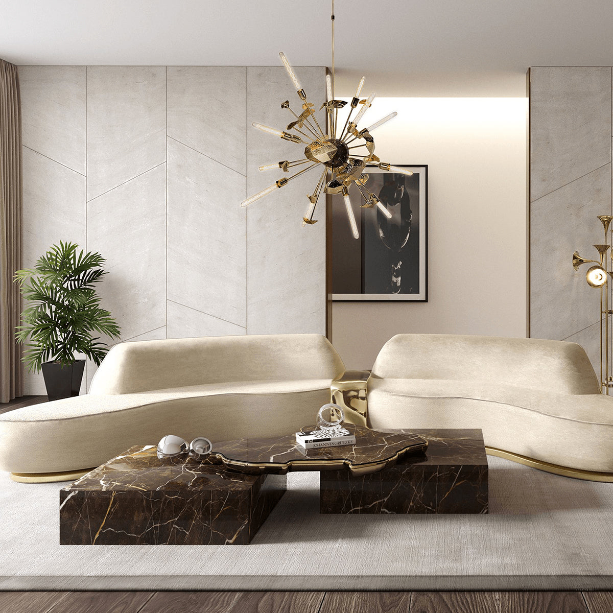 Luxury Black & White Coffee Table with Sculptural Design & High Gloss Finish
