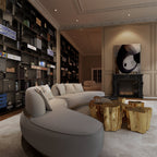 Luxury White Coffee Table with Sculptural Gold Base & Organic Modern Design
