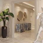 Luxury Hand-Painted Tile Sideboard Cabinet with Vintage Artwork & Hidden Storage