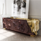 Luxury Black Sideboard Buffet Cabinet with Gold Leaf Details & Hidden Storage