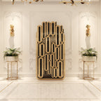 Luxury Bar Cabinet with Brass Tube Design, Glass Shelves & Hidden Storage