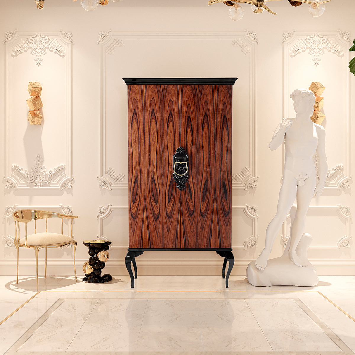 Luxury Sculptural Display Cabinet with Glass Shelves & Designer Storage