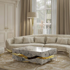 Luxury Carrara Marble Coffee Table with Sculptural Brass Frame & Organic Design