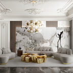 Luxury White Coffee Table with Sculptural Gold Base & Organic Modern Design