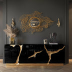 Luxury Black Gold Sideboard Cabinet with Sculptural Cracked Design