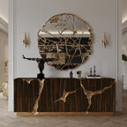 Luxury Black Gold Sideboard Cabinet with Sculptural Cracked Design