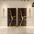 Luxury Walnut Display Cabinet with Sculptural Brass Accents & Hidden Storage