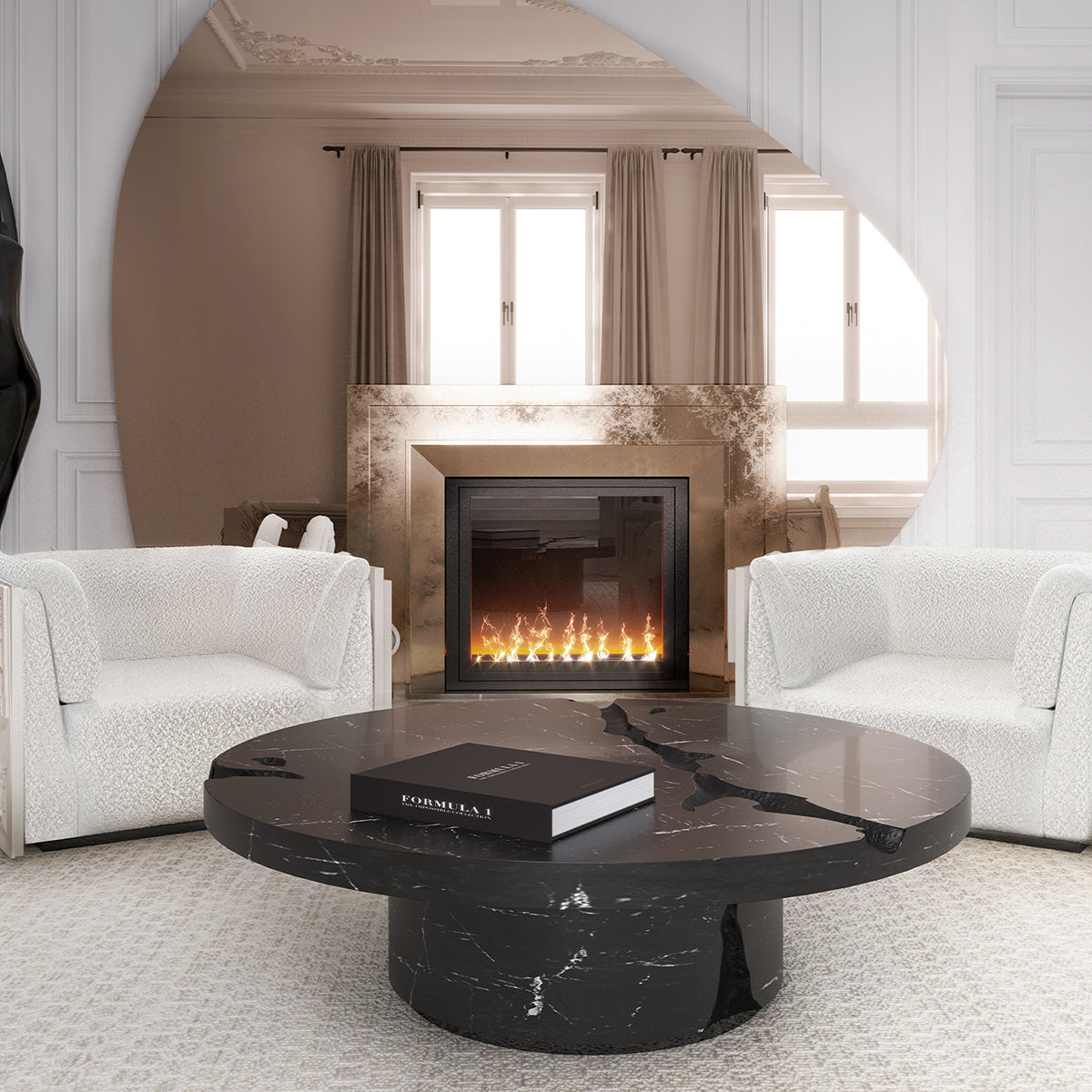 Luxury Gold Coffee Table with Round Glass Top & Sculptural Brass Base
