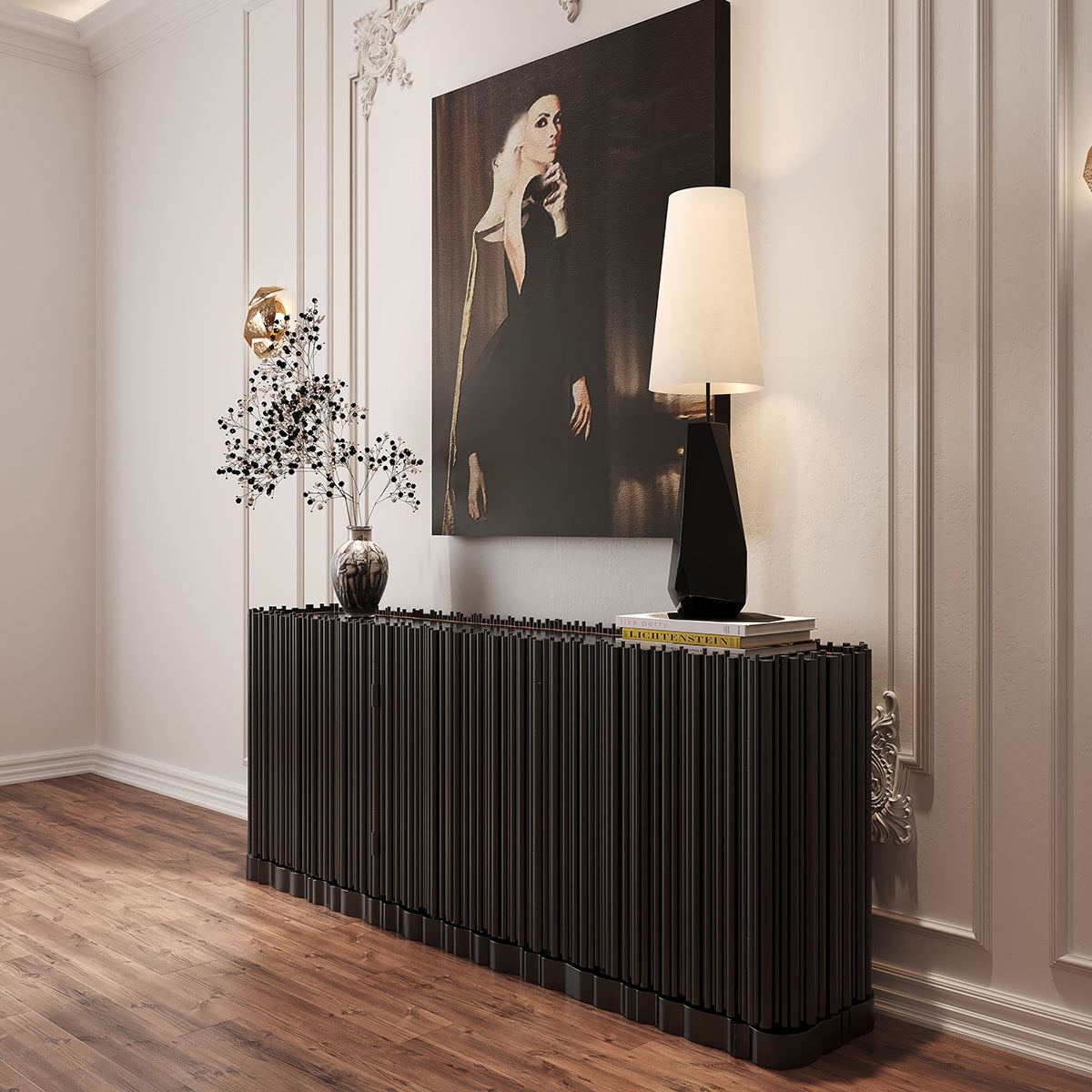 Luxury Brass Sideboard Cabinet with Sculptural Doors & Hidden Storage