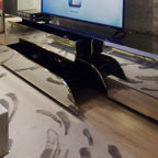 Luxury Black Gold TV Stand Cabinet with Sculptural Design & Media Storage