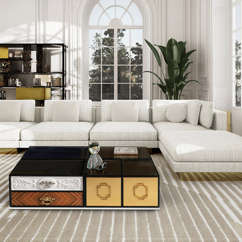 Luxury Modular Coffee Table with Geometric Design, Hidden Storage & Modern Style Center Tea Table