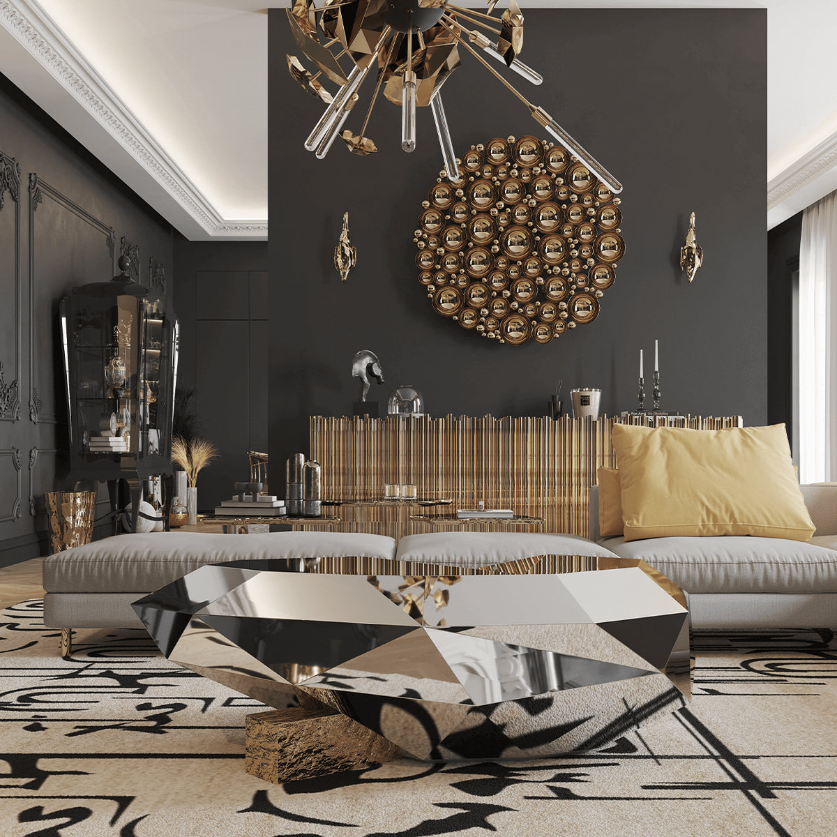 Luxury Geometric Coffee Table with Diamond-Inspired Design & High Gloss Finish