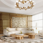 Luxury Patina Brass Coffee Table Set with Round Tiered Tops & Statement Design